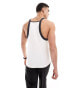 ASOS DESIGN muscle fit square neck rib vest in cream with black binding