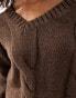 SNDYS premium asymmetric v neck cable knit jumper in mocha