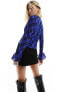 Фото #7 товара Wednesday's Girl check print lace trim blouse in blue