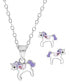 Children's Purple Unicorn Pendant Stud Earrings Set in Sterling Silver