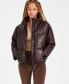 ფოტო #1 პროდუქტის Juniors' Faux-Leather Cropped Puffer Coat