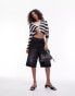 Topshop knitted sheer stripe micro cardi in black and white Черный, L - EU 44 - фото #3