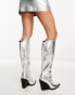 Public Desire Wide Fit Navada western knee boot in textured silver