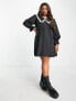 Фото #4 товара Pieces Curve exclusive oversized collar contrast trim mini dress in black