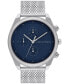 Men's Multifunction Silver-Tone Stainless Steel Mesh Bracelet Watch 44mm