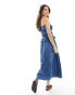 ASOS DESIGN soft denim maxi dress with frill detail in mid blue