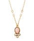 Gold-Tone Peach Color Imitation Pearl and Crystal Drop Necklace