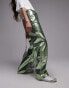 Фото #4 товара Topshop straight leg faux leather trouser in metallic green