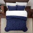 Фото #1 товара 3pc King Simply Clean Pleated Comforter Set Navy - Serta