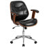 Фото #4 товара Mid-Back Black Leather Executive Wood Swivel Chair With Arms