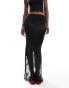 ASOS DESIGN satin maxi skirt with lace insert in black