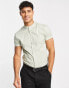 ASOS DESIGN skinny shirt with grandad collar in sage green