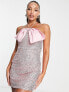 Jaded Rose Tall halterneck mini dress in pink sequin with bow detail