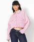 Pimkie cropped oversized denim jacket with raw hem in pink wash