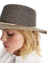 ALDO wide brim straw hat with gold chain detail in black