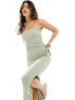 Фото #5 товара ASOS DESIGN textured bandeau maxi dress with split detail in sage green