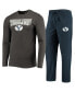 ფოტო #1 პროდუქტის Men's Navy, Heathered Charcoal Distressed BYU Cougars Meter Long Sleeve T-shirt and Pants Sleep Set