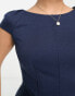 Closet London Petite puff shoulder pencil dress with bodice detail in navy