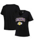 Фото #1 товара Women's Black Los Angeles Lakers Plus Size Arch Over Logo V-Neck T-shirt