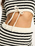Фото #3 товара ASOS DESIGN Petite knitted wide neck crop jumper in stripe in black and white co-ord