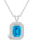 ფოტო #1 პროდუქტის Blue Topaz (2 ct. t.w.) and Diamond (1/7 ct. t.w.) Halo Pendant Necklace in Sterling Silver