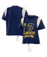 Фото #1 товара Women's Navy Distressed Milwaukee Brewers Cinched Colorblock T-shirt