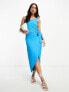 Фото #1 товара JDY exclusive ribbed sarong midi dress in bright blue