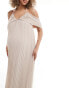 TFNC Bridesmaids Maternity cold shoulder chiffon pleated maxi dress in ecru