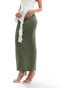 New Look slinky midi skirt in khaki