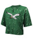 ფოტო #3 პროდუქტის Women's Threads Kelly Green Distressed Philadelphia Eagles Bleach Splatter Notch Neck Crop T-shirt