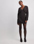 NA-KD tie detail v neck mini dress in black