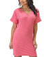 ფოტო #4 პროდუქტის Solid Color Loose Fit V Neck T Shirt Style Women's Knee Length Dress