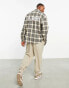 ASOS DESIGN 90s oversized shirt in beige check with Los Angeles back embroidery