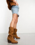 Bronx Fuzzy ruched western boots in chestnut suede