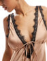 Фото #4 товара Miss Selfridge lace front satin maxi slip dress in bronze