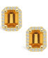 ფოტო #3 პროდუქტის Citrine (3-1/5 ct. t.w.) and Diamond (3/8 ct. t.w.) Halo Stud Earrings in 14K Yellow Gold