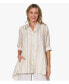 Women's Striped Linen Long Sleeve Collared V-Neck True Form Shirt