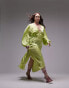 Фото #2 товара Topshop Curve long sleeve riveria occasion dress in lime