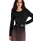 Women's Ombré Belted Pleat-Skirt Long-Sleeve Dress