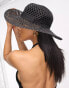 South Beach open weave wide brim hat in black