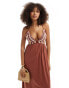 Фото #2 товара ASOS DESIGN v neck crochet bust maxi dress in rust