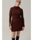 Фото #2 товара Women's Long sleeve & comfortable mini dress with pleated details near waistline, slits on sleeves