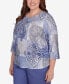 Фото #3 товара Plus Size Worth Avenue Women's Medallion Patchwork Beaded Crew Neck Top