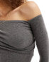 Bershka fold over bardot top in charcoal