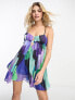 Фото #1 товара ASOS DESIGN baby doll ruched bust mini dress in purple abstract print