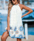 Фото #3 товара Women's White Boho Floral High Neck Mini Beach Dress