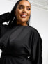 Фото #5 товара ASOS DESIGN Curve satin maxi dress with batwing sleeve and wrap waist in black