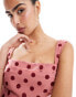 Фото #3 товара ASOS DESIGN square neck pleated chiffon mini dress in pink spot print