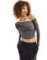 Bershka fold over bardot top in charcoal