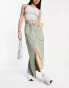 Фото #4 товара Miss Selfridge cargo pocket maxi skirt in khaki